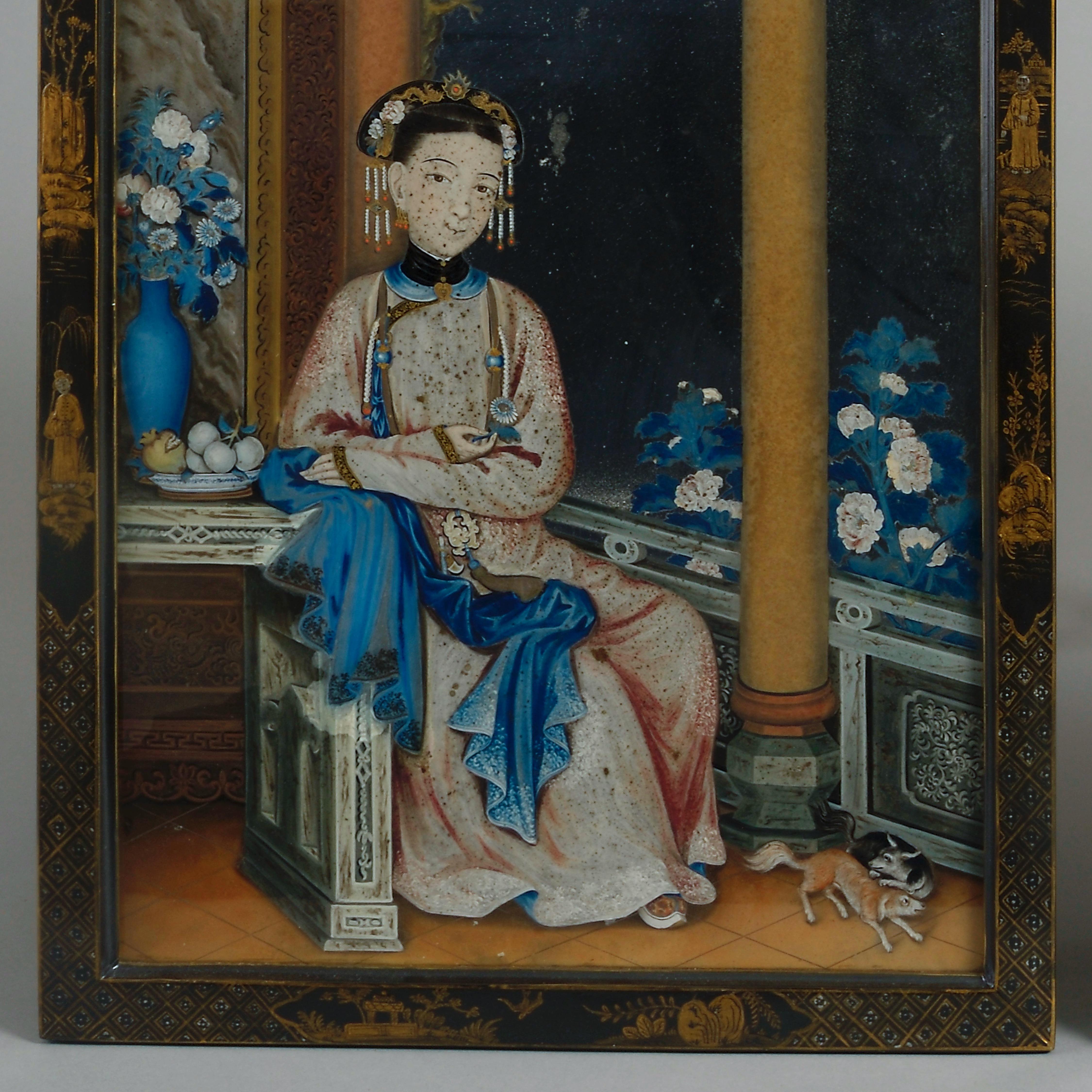 Pair Of Chinese Export Mirror Paintings im Angebot 1