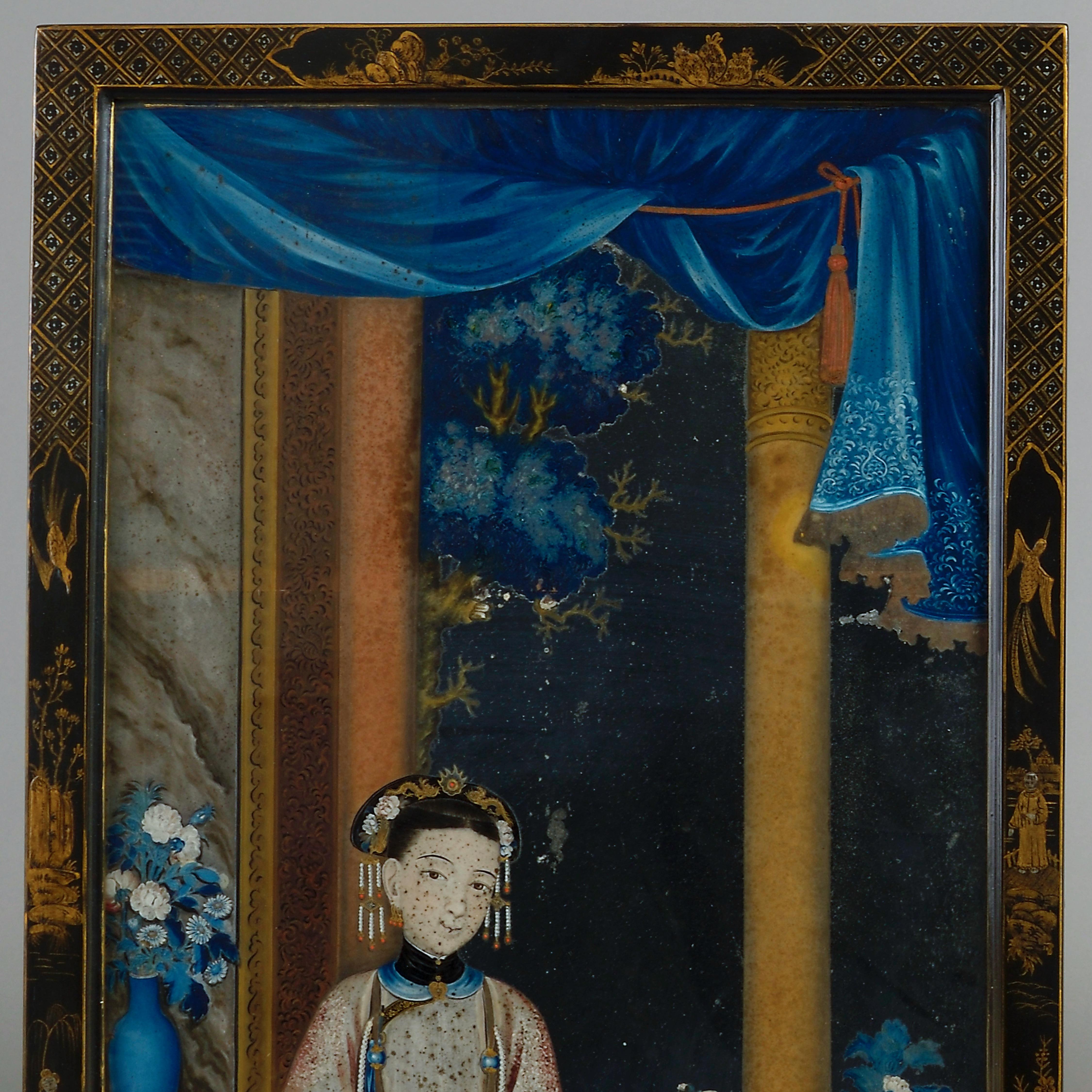 Pair Of Chinese Export Mirror Paintings im Angebot 2