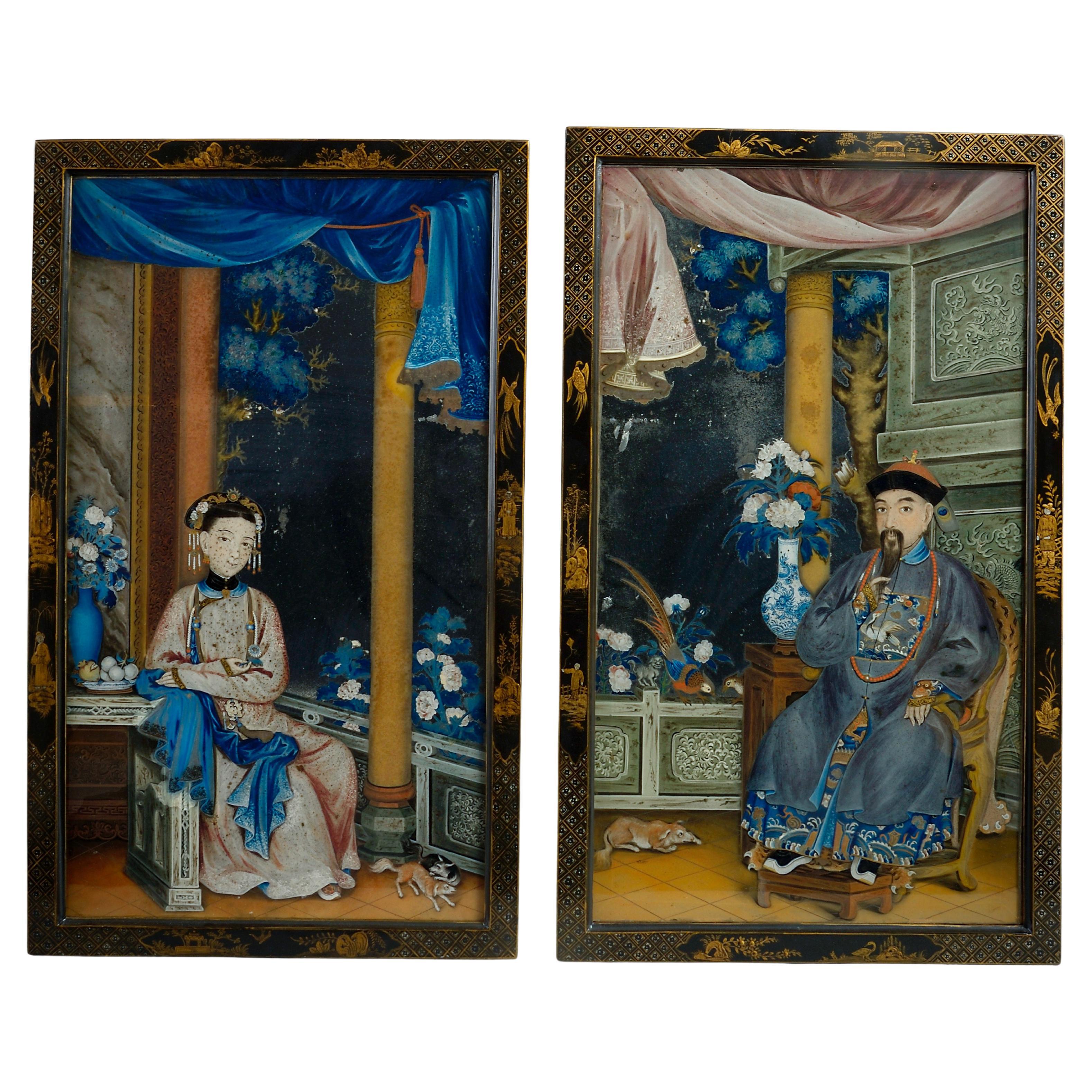 Pair Of Chinese Export Mirror Paintings
