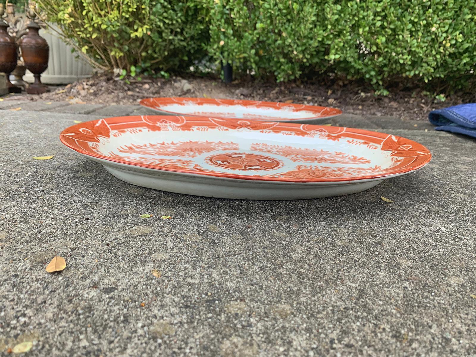 Pair of Chinese Export Orange & White Platters Fitzhugh Pattern, circa 1790-1800 4