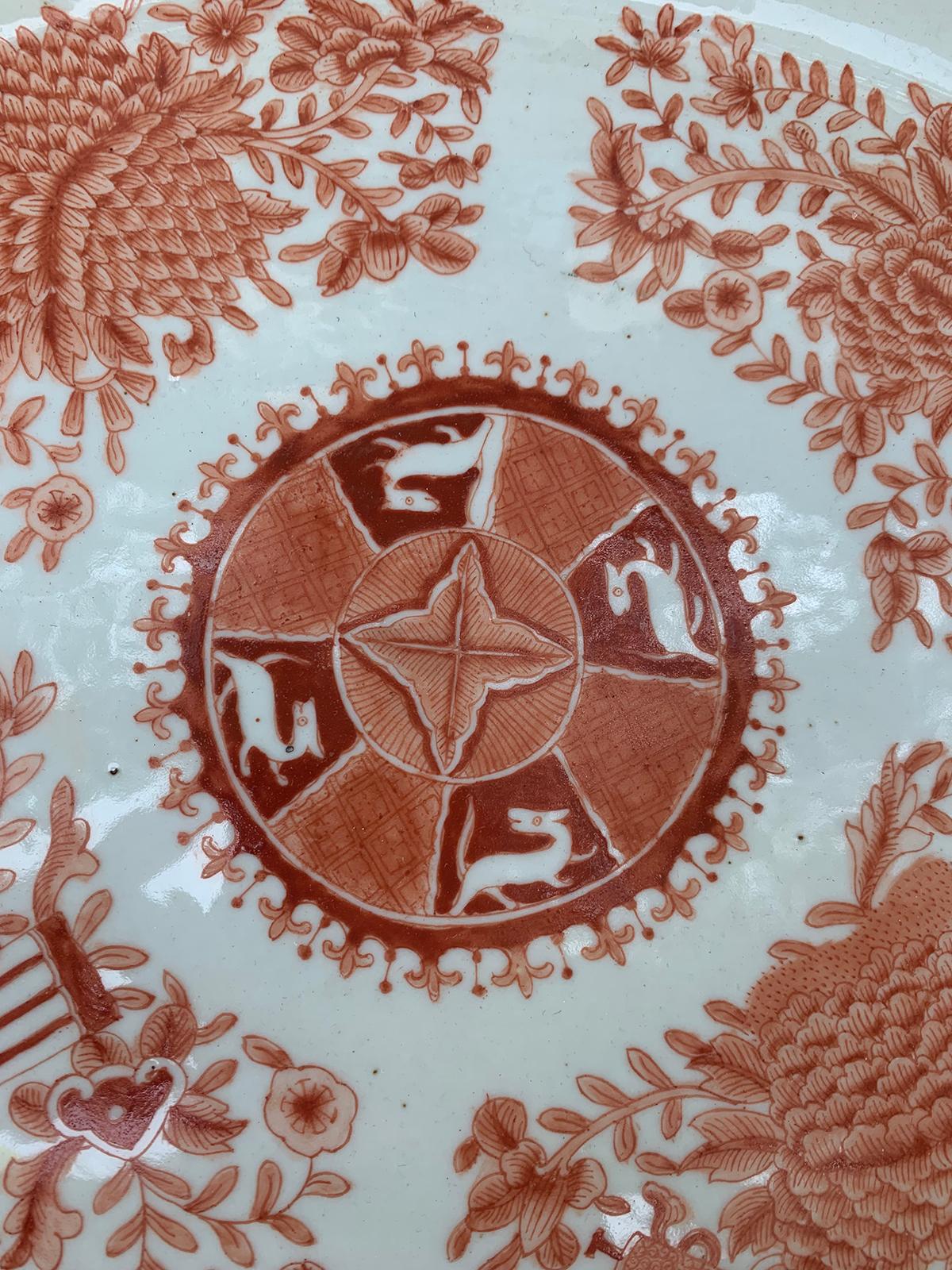 Porcelain Pair of Chinese Export Orange & White Platters Fitzhugh Pattern, circa 1790-1800