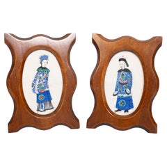 Pair of Chinese Export Painted Plaques of Court Figures, Qing Dynasty C.1870