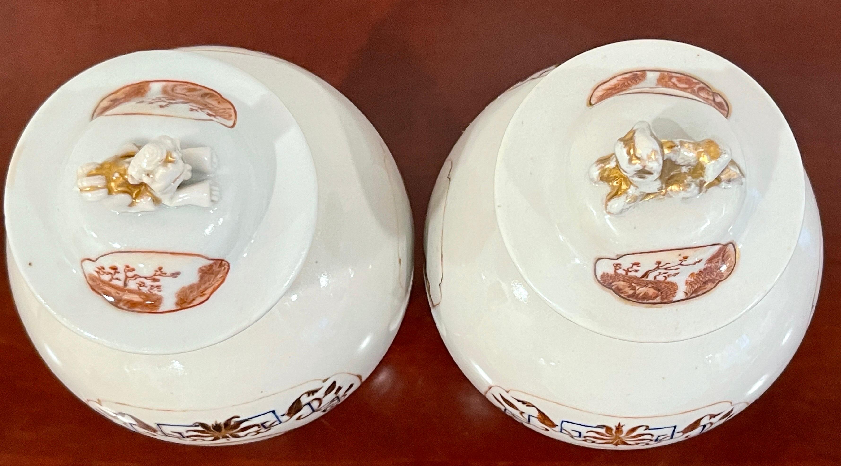 Pair of Chinese Export Porcelain  American* Market Landscape Vases & Covers  For Sale 7
