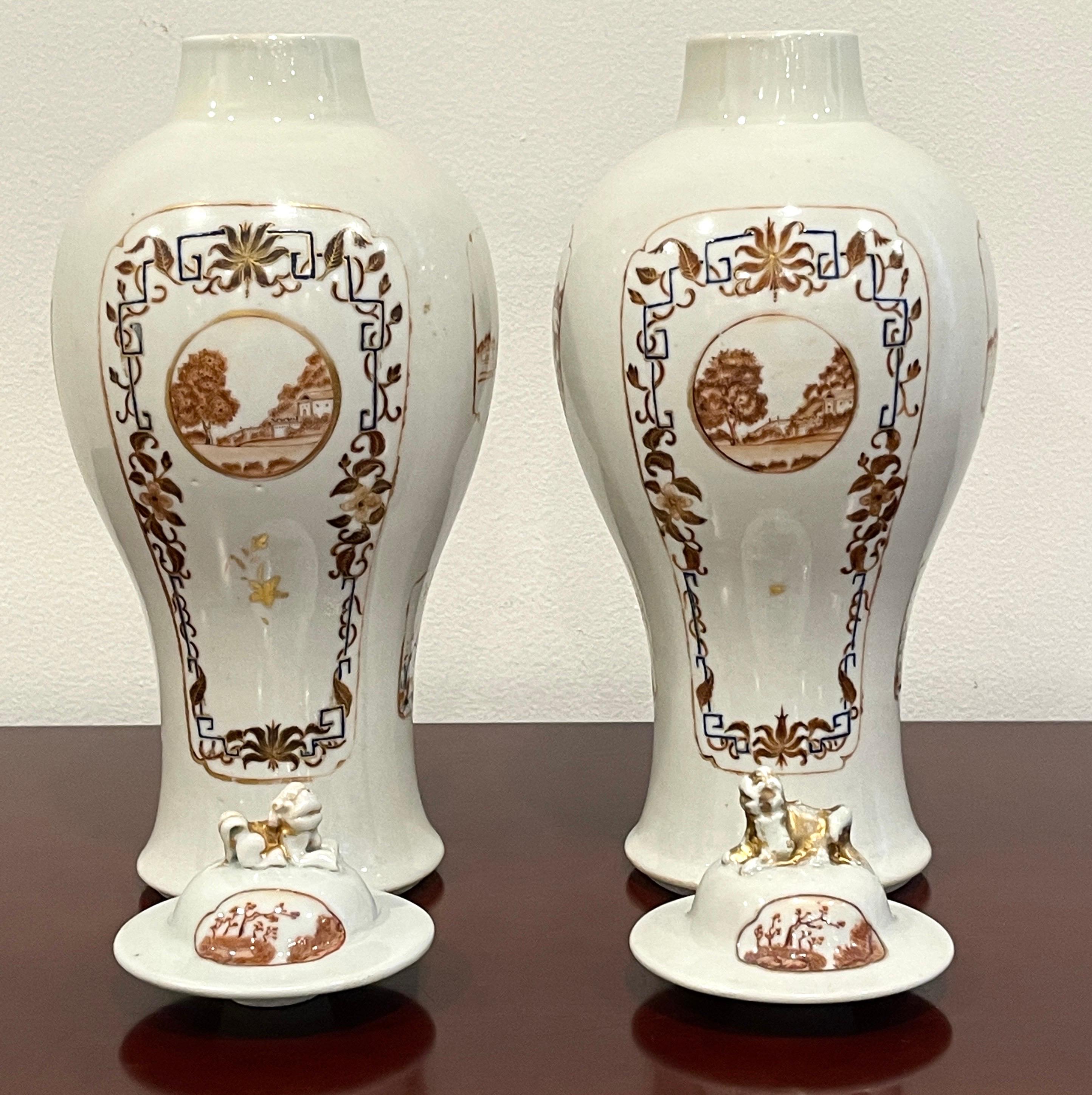 Pair of Chinese Export Porcelain  American* Market Landscape Vases & Covers  For Sale 8