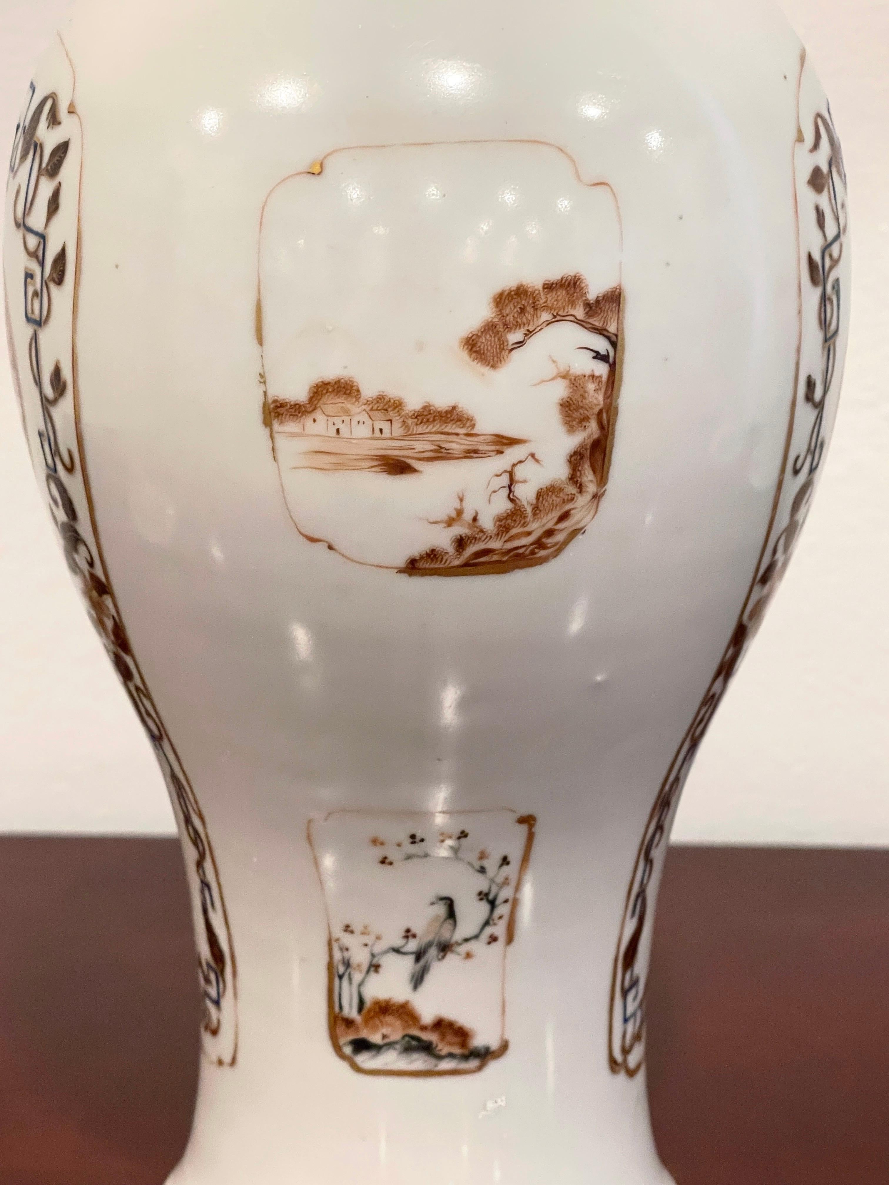 Pair of Chinese Export Porcelain  American* Market Landscape Vases & Covers  For Sale 3