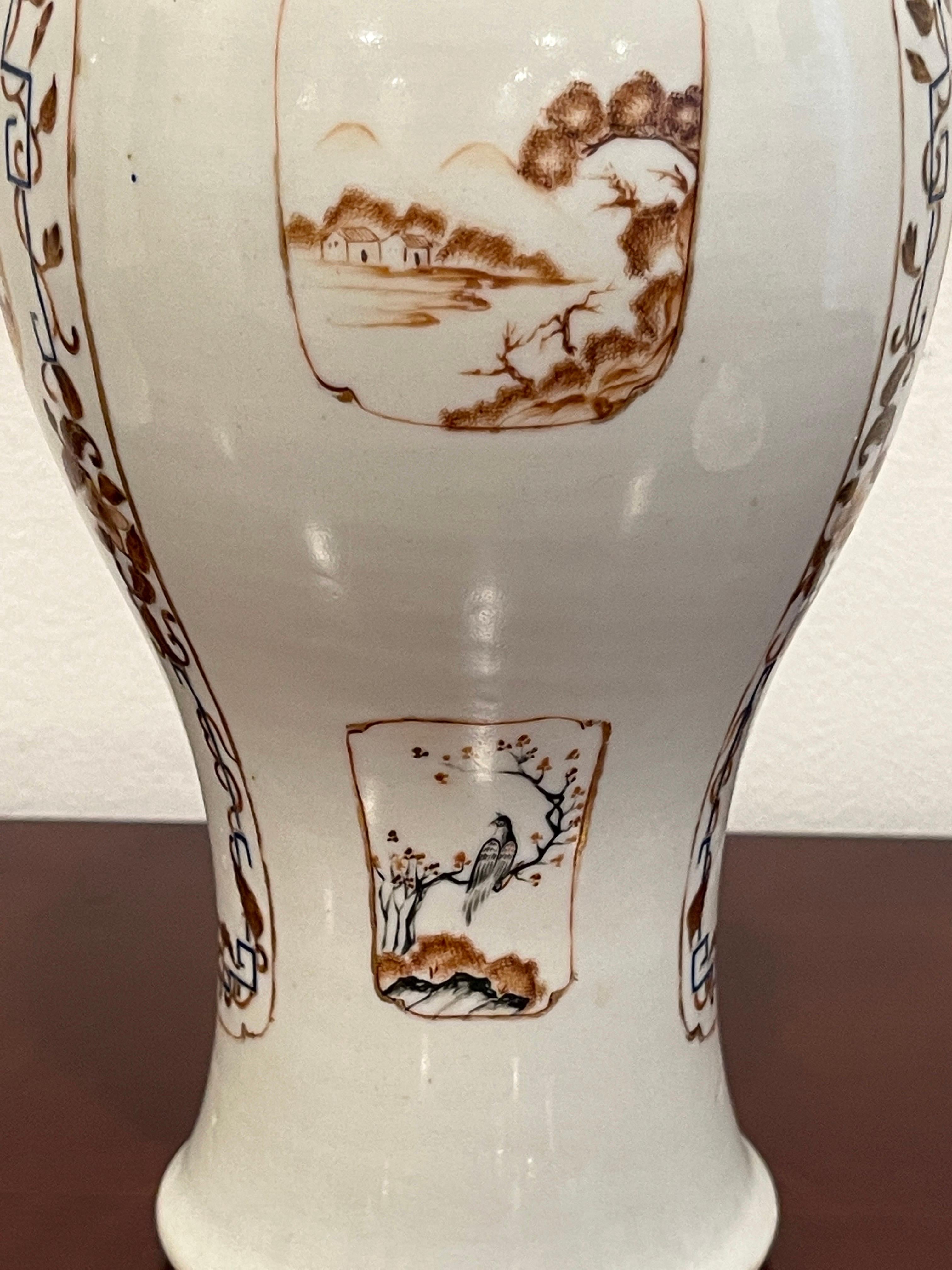 Pair of Chinese Export Porcelain  American* Market Landscape Vases & Covers  For Sale 4