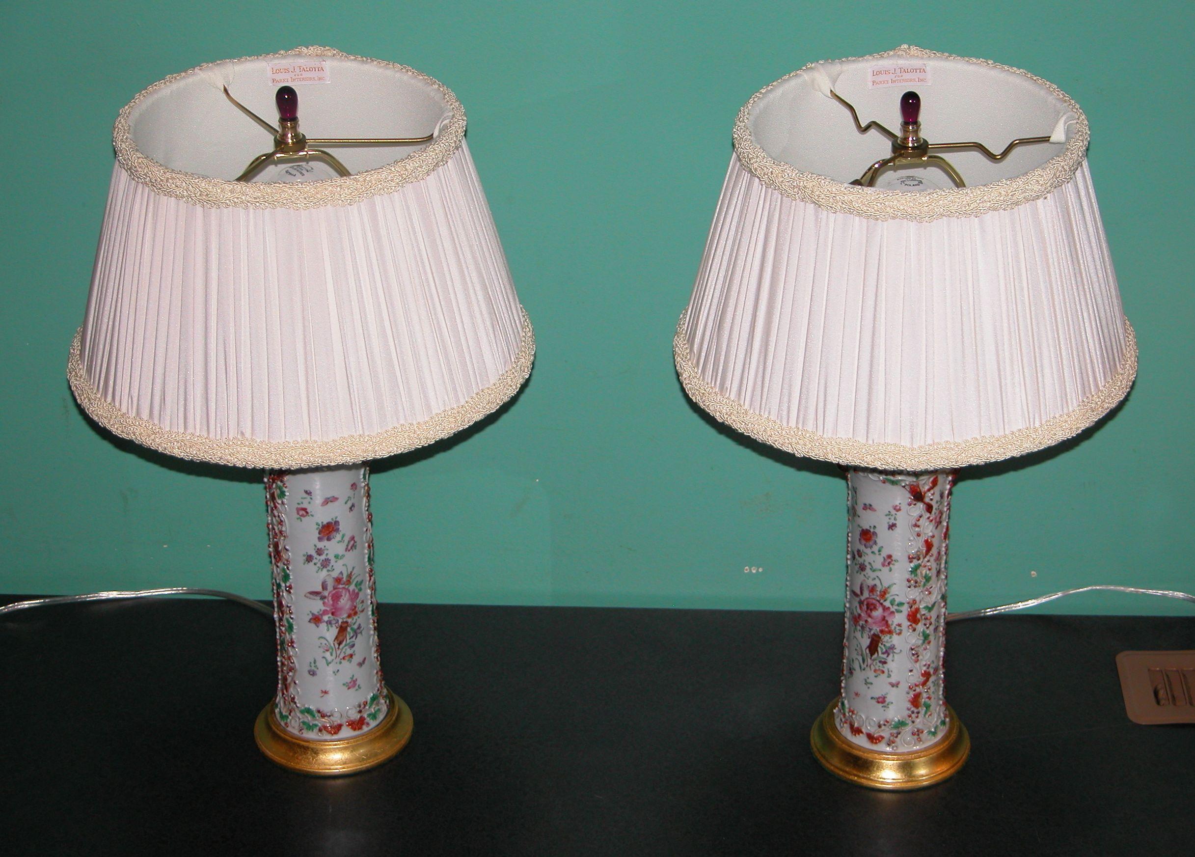 Hand-Crafted Pair of Chinese Export Porcelain Cylinder Urns Lamps Wired as Lamps