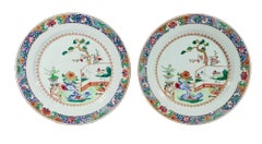 Pair of Chinese Export Porcelain Famille Rose ‘Garden’ Dishes