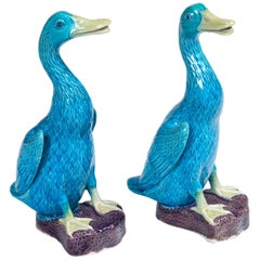 Retro Pair of Chinese Export Porcelain Figural Ducks, 20th Century