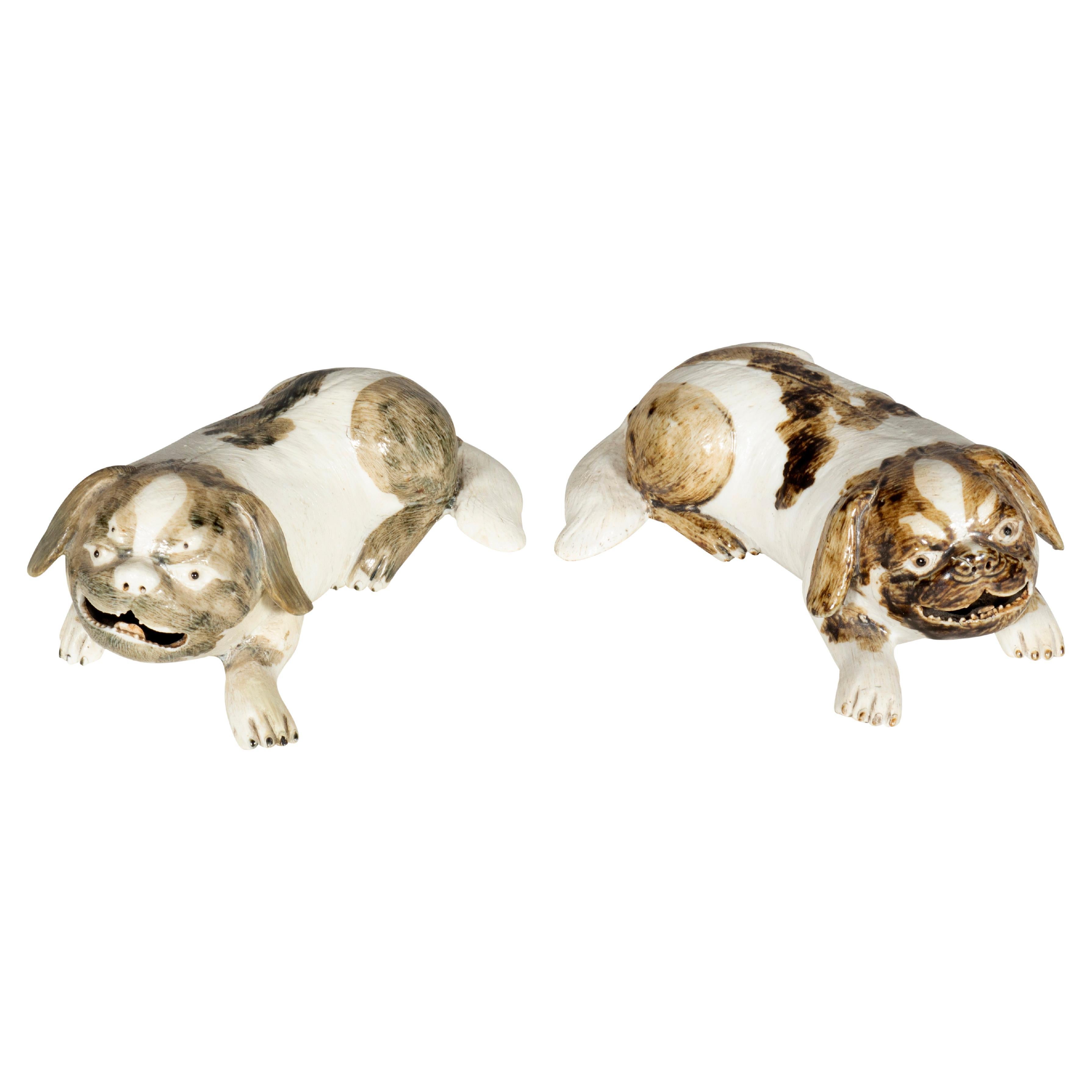 Pair of Chinese Export Porcelain Puppies For Sale