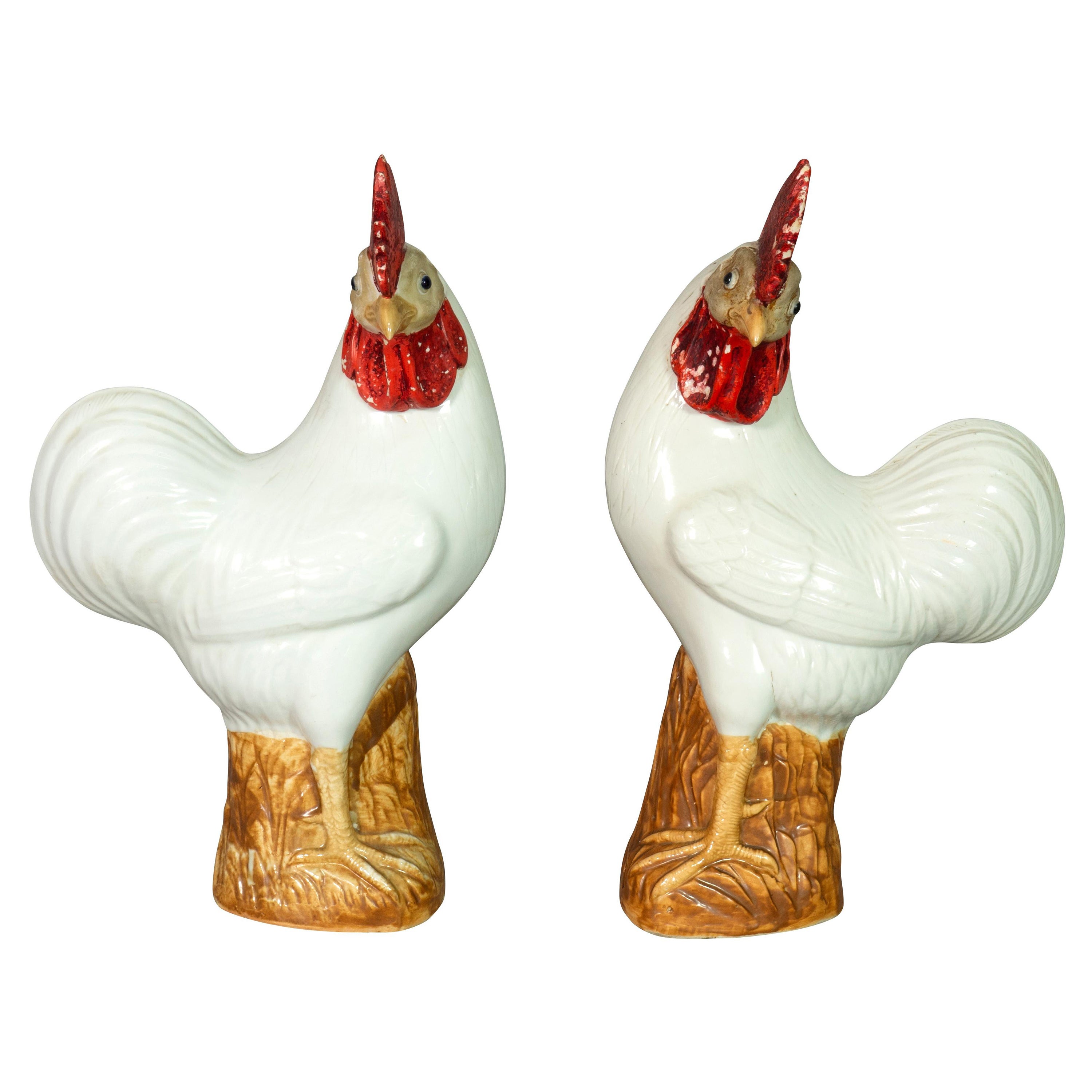 Pair of Chinese Export Porcelain Roosters
