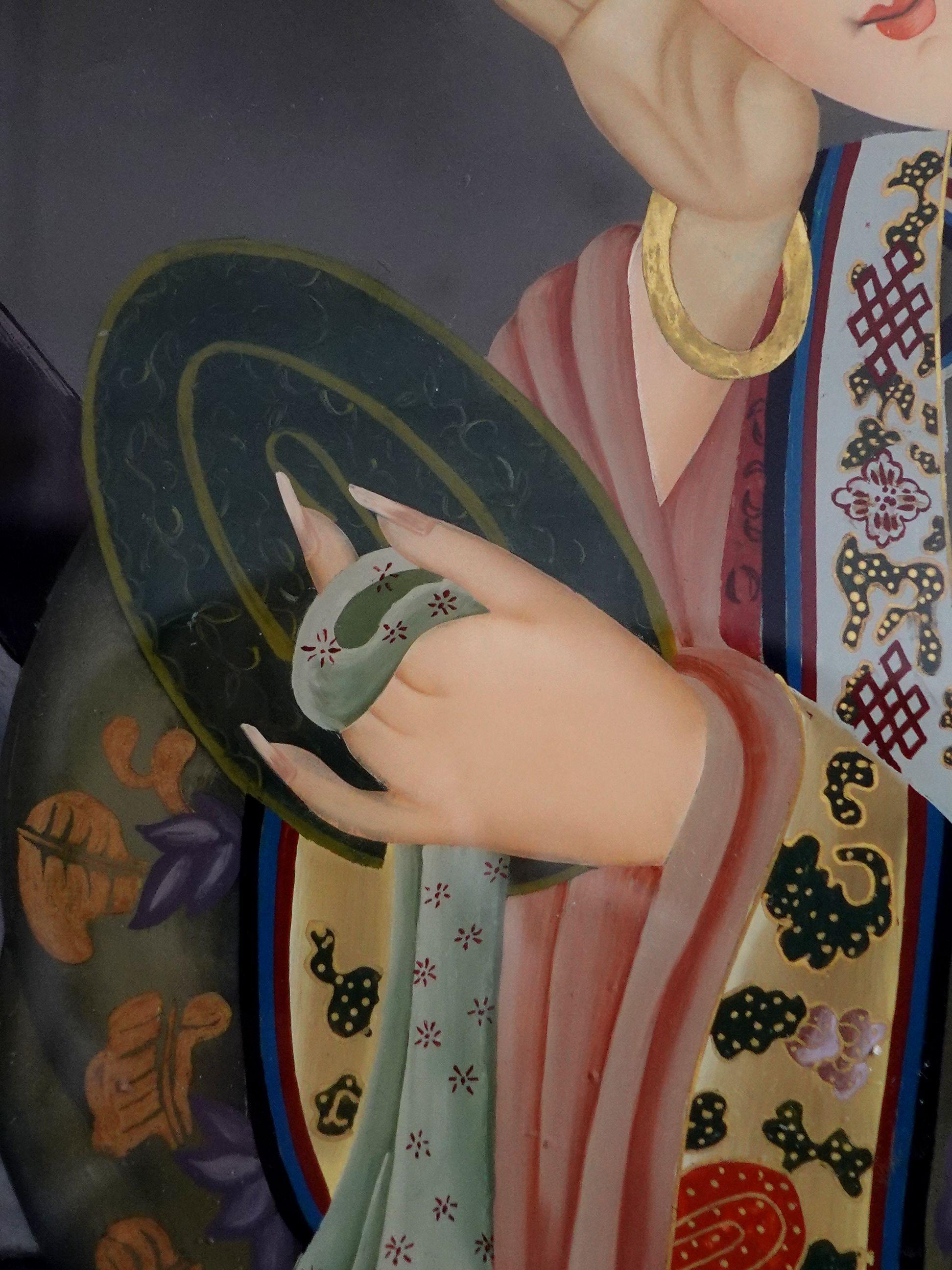 Pair of Chinese Export Reverse Paintings On Glass, The Beauties 5