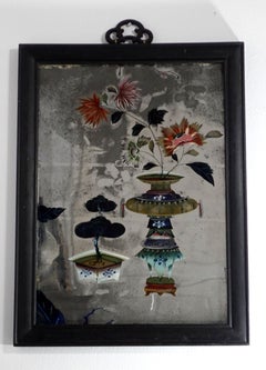 Pair of Chinese Export Reverse Paintings on Mirrors, Still Life