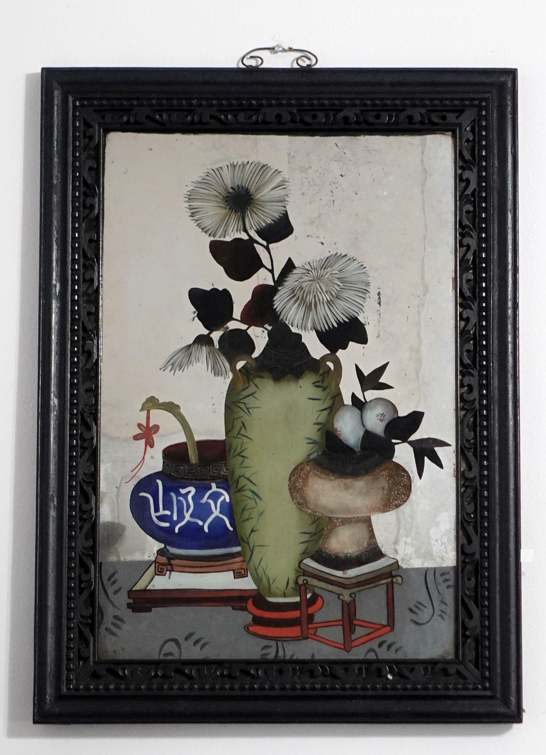 Pair of Chinese Export Reverse Paintings on Mirrors, Still Life#2 For Sale 7