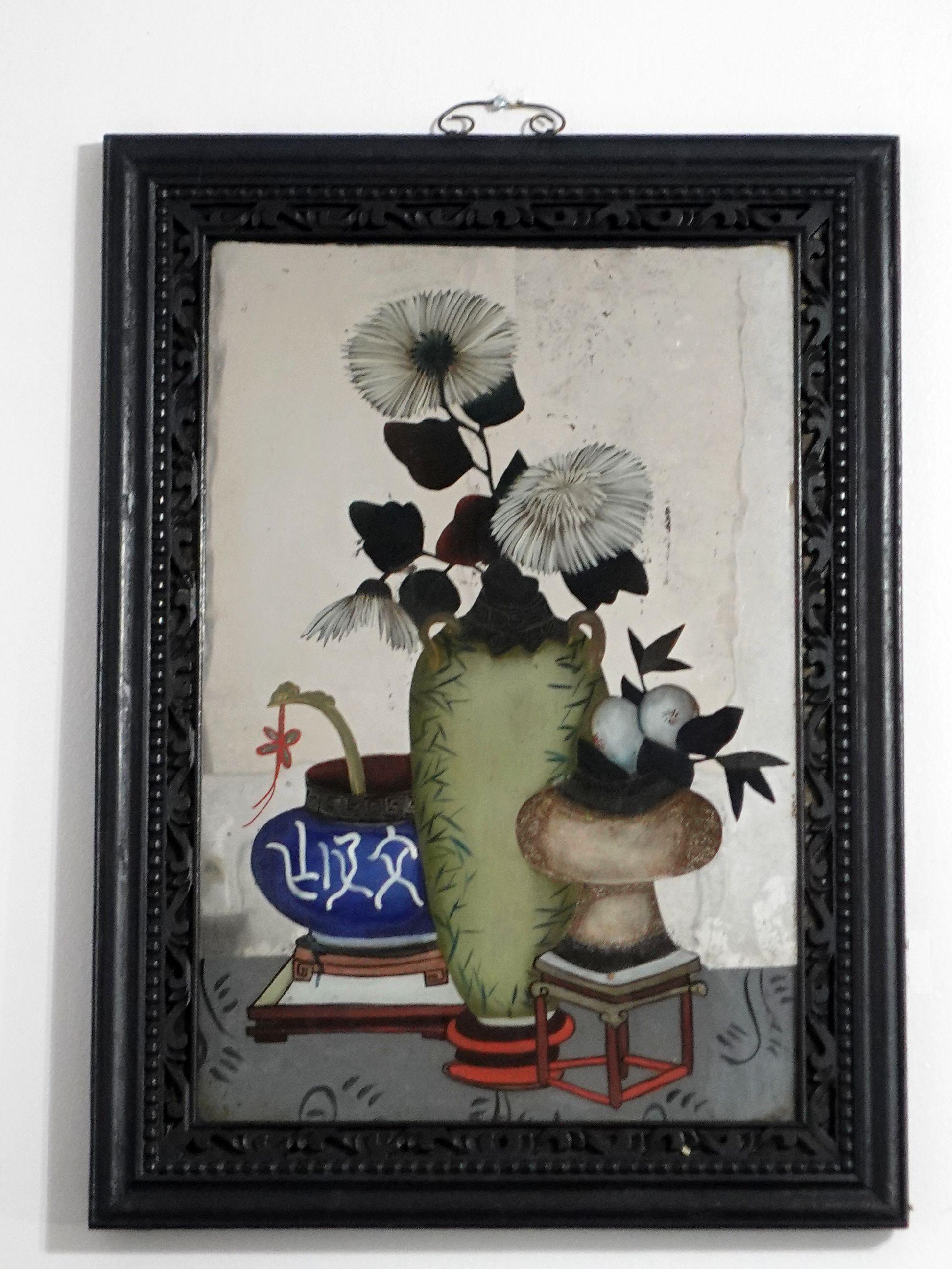 Pair of Chinese Export Reverse Paintings on Mirrors, Still Life#2 For Sale 8