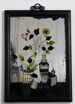 Pair of Chinese Export Reverse Paintings on Mirrors, Still Life#2