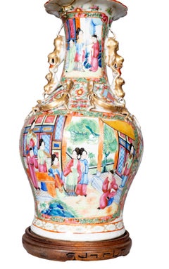 Pair Of Chinese Export Rose Mandarin Table Lamps