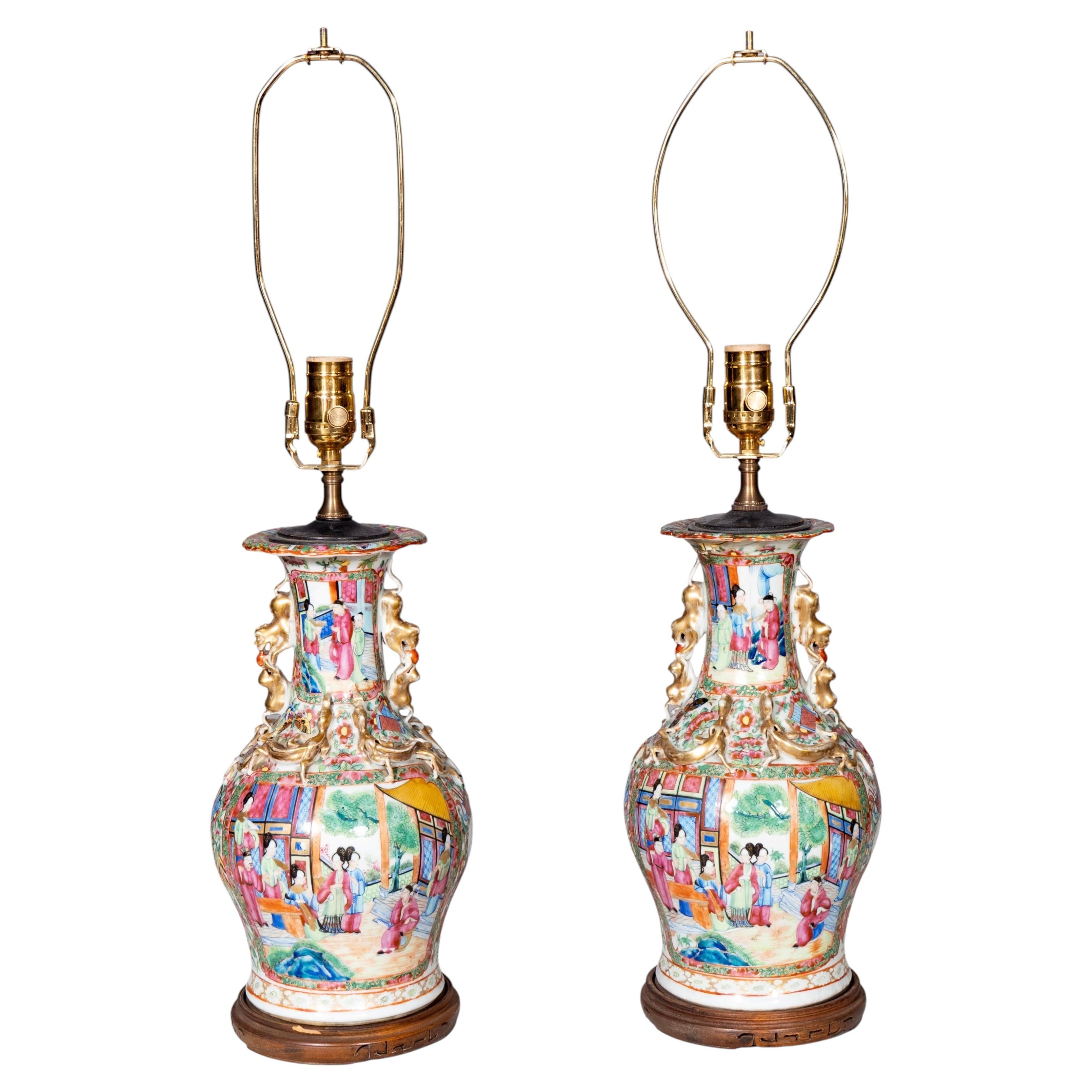 Paire de lampes de table « Rose Mandarin » de style « Chinese Export »