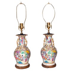 Pair Of Chinese Export Rose Mandarin Table Lamps