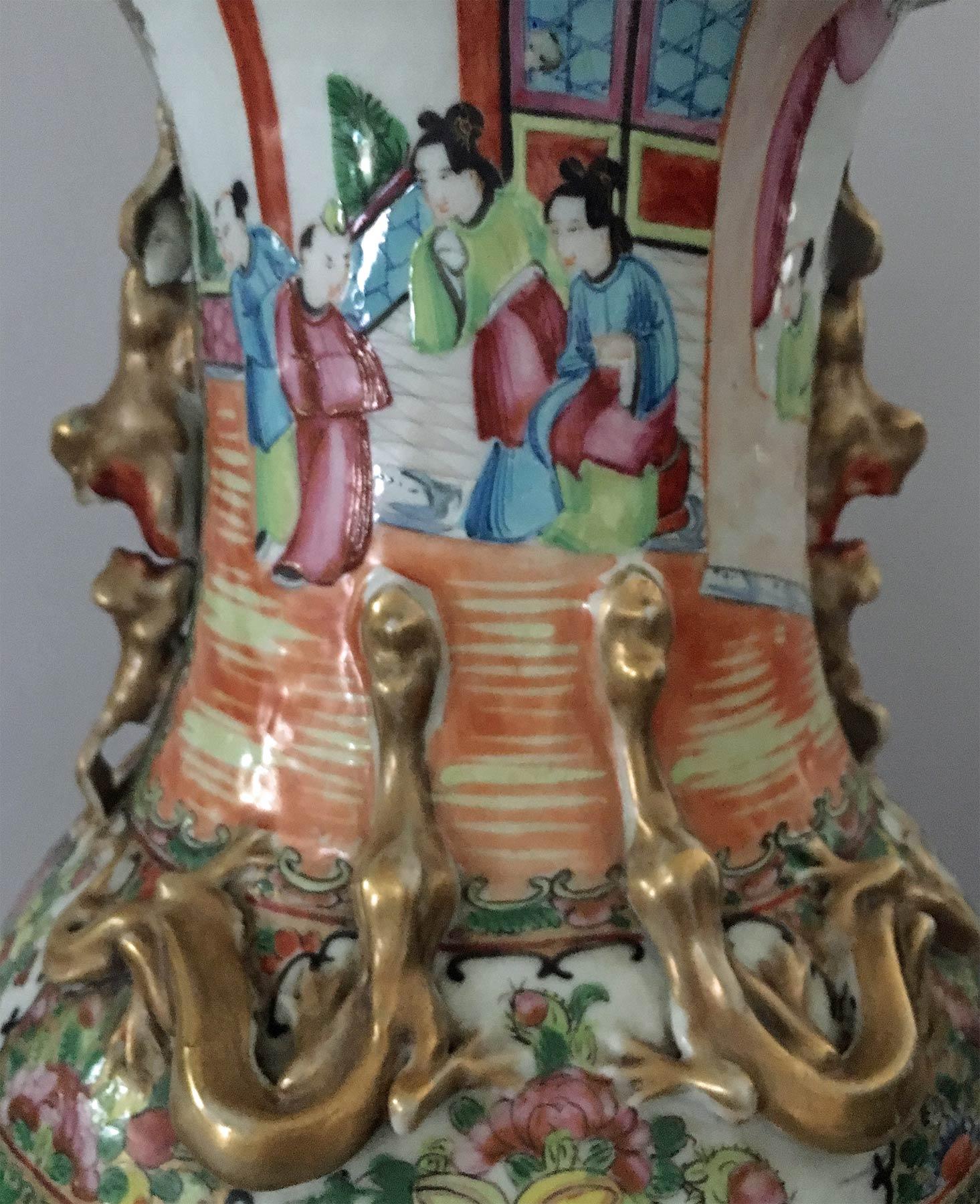 Pair of Chinese Export Rose Medallion Tall Vases In Good Condition For Sale In Sheffield, MA