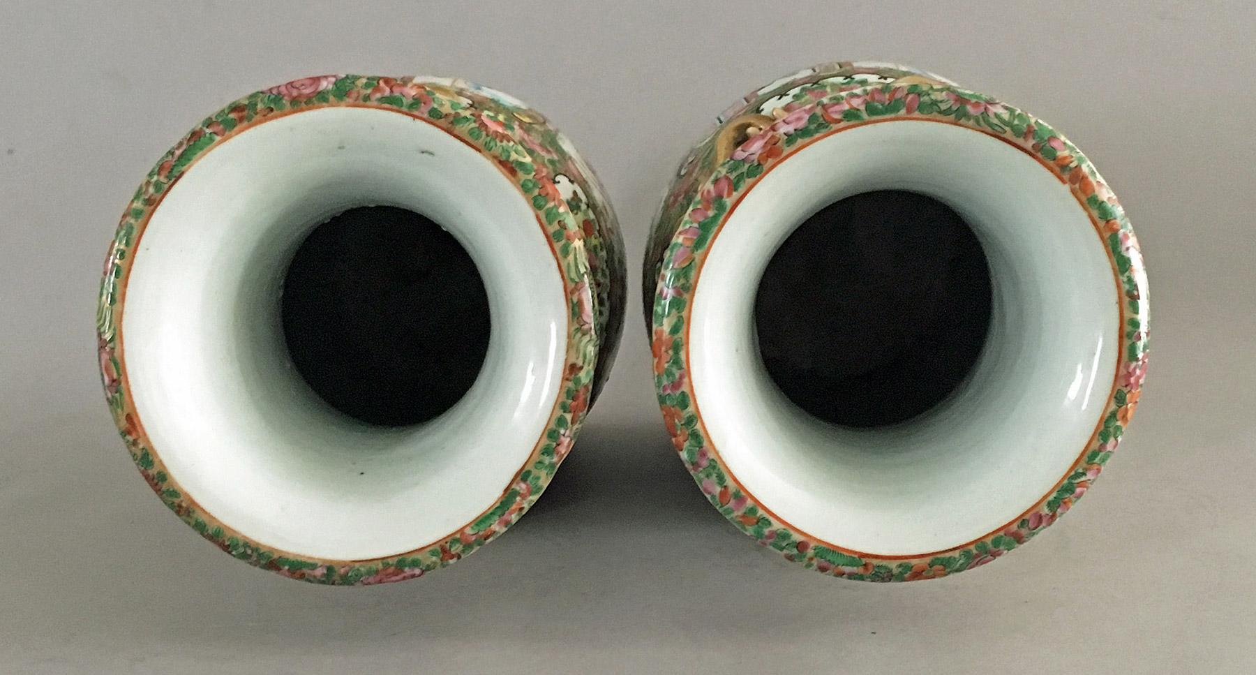 Porcelain Pair of Chinese Export Rose Medallion Tall Vases For Sale