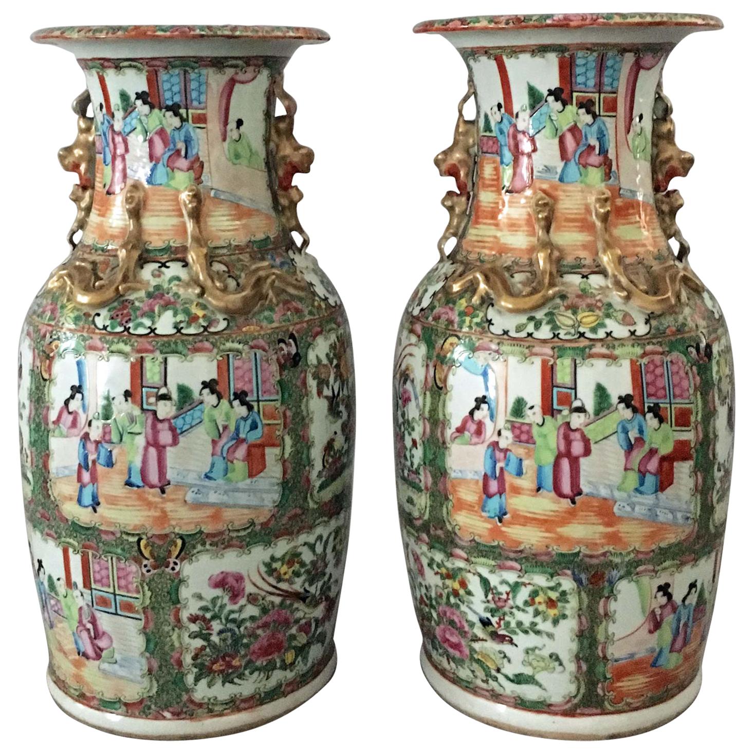 Pair of Chinese Export Rose Medallion Tall Vases For Sale