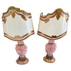 Pair of Chinese Export Rose Quartz Lamps