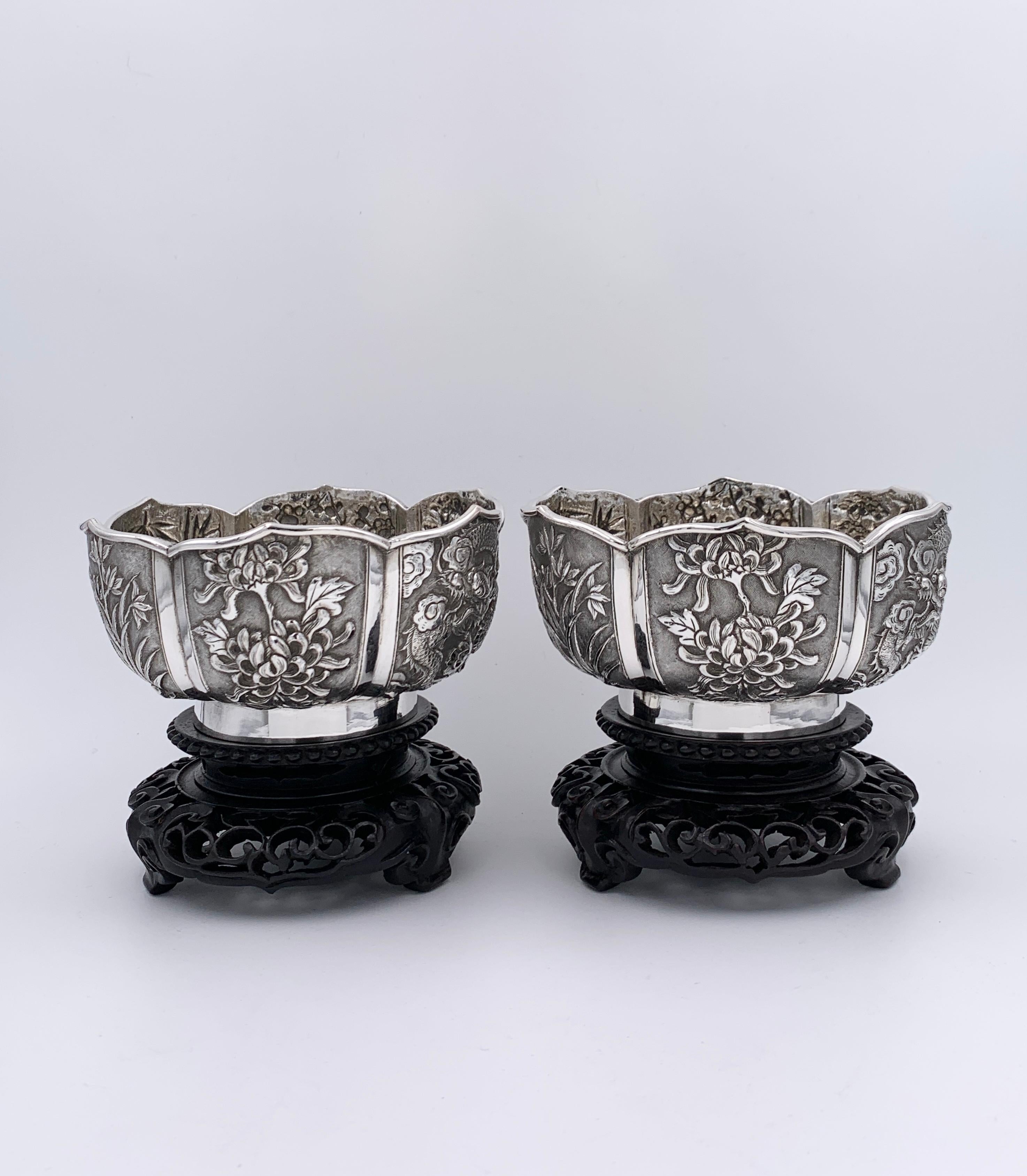 Pair of Chinese Export Silver Bowls For Sale 6