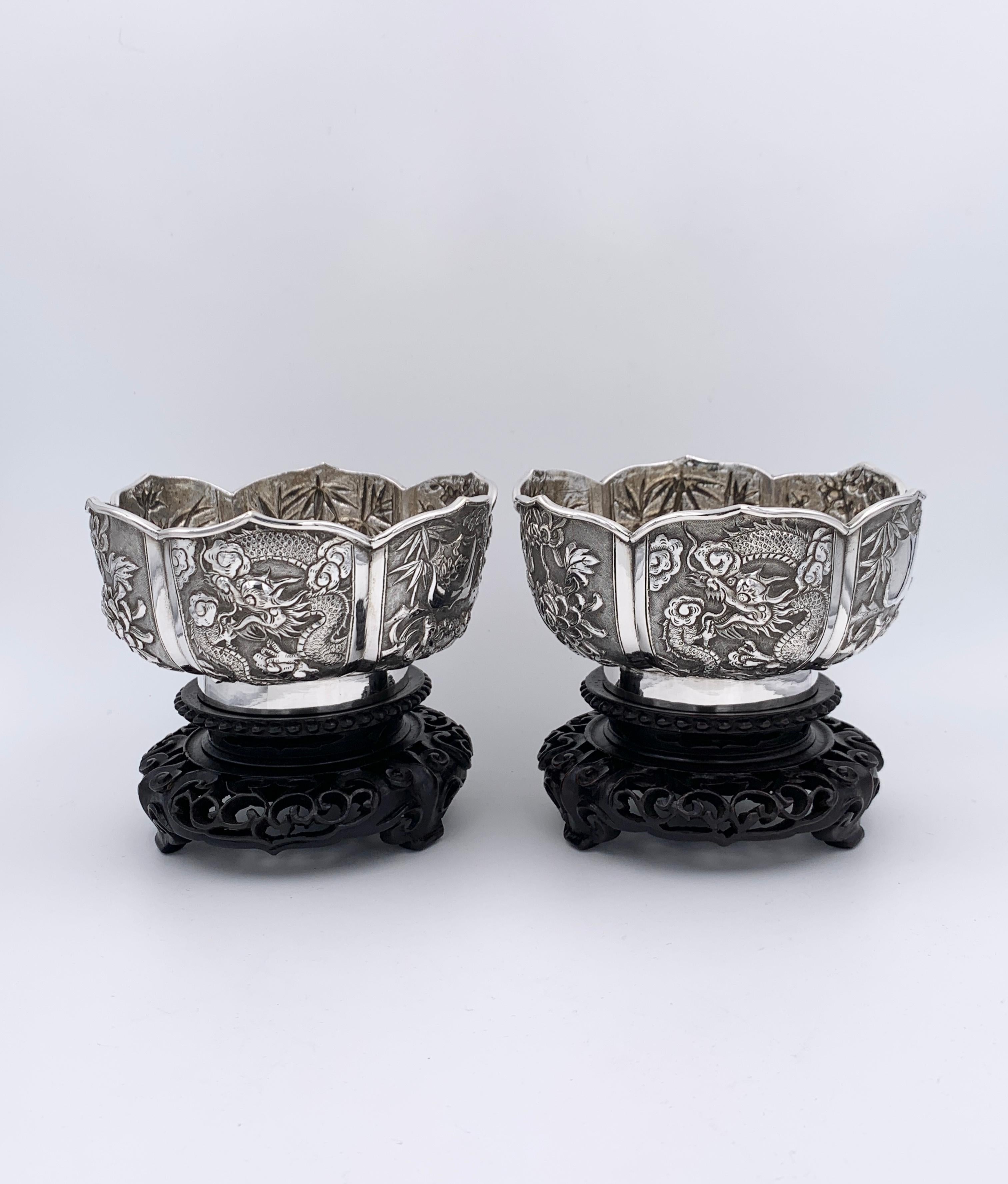 Pair of Chinese Export Silver Bowls For Sale 7