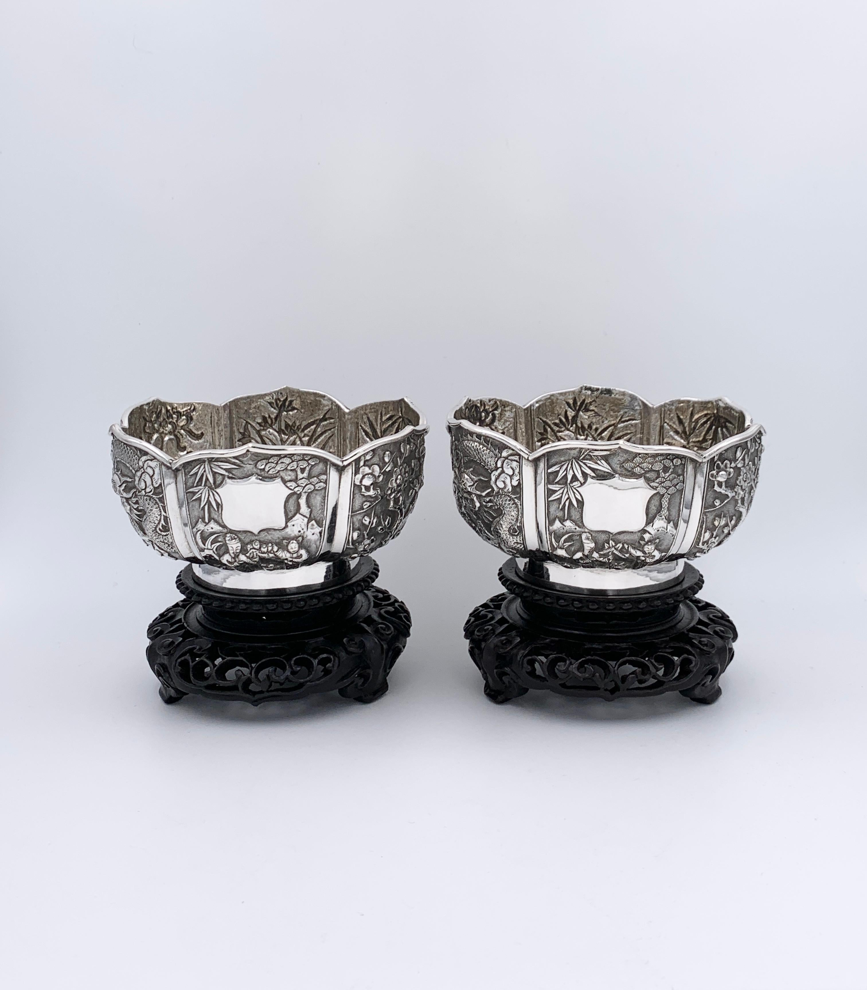 Pair of Chinese Export Silver Bowls For Sale 8