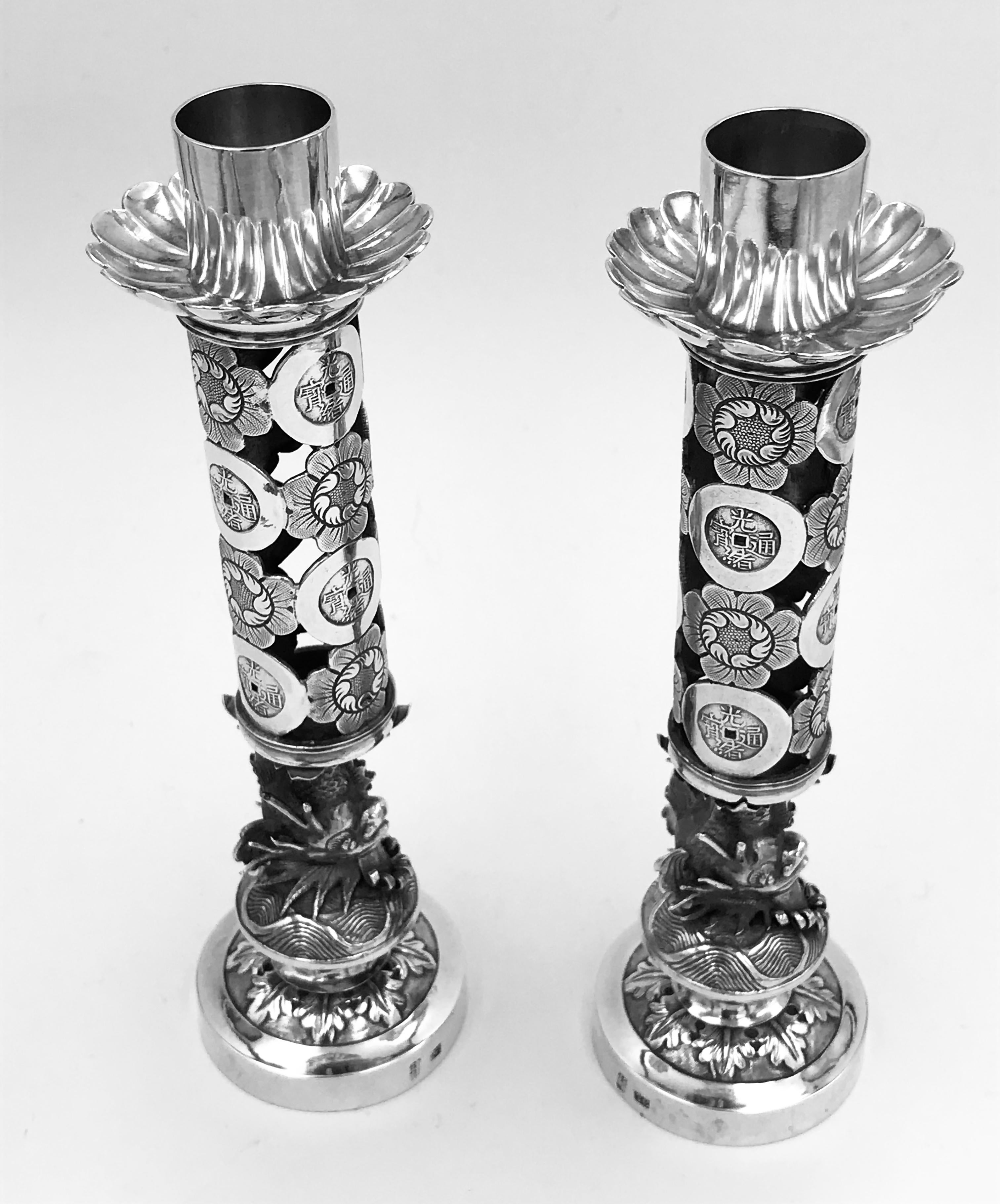 Pair of Chinese Export Silver Candlesticks For Sale 7