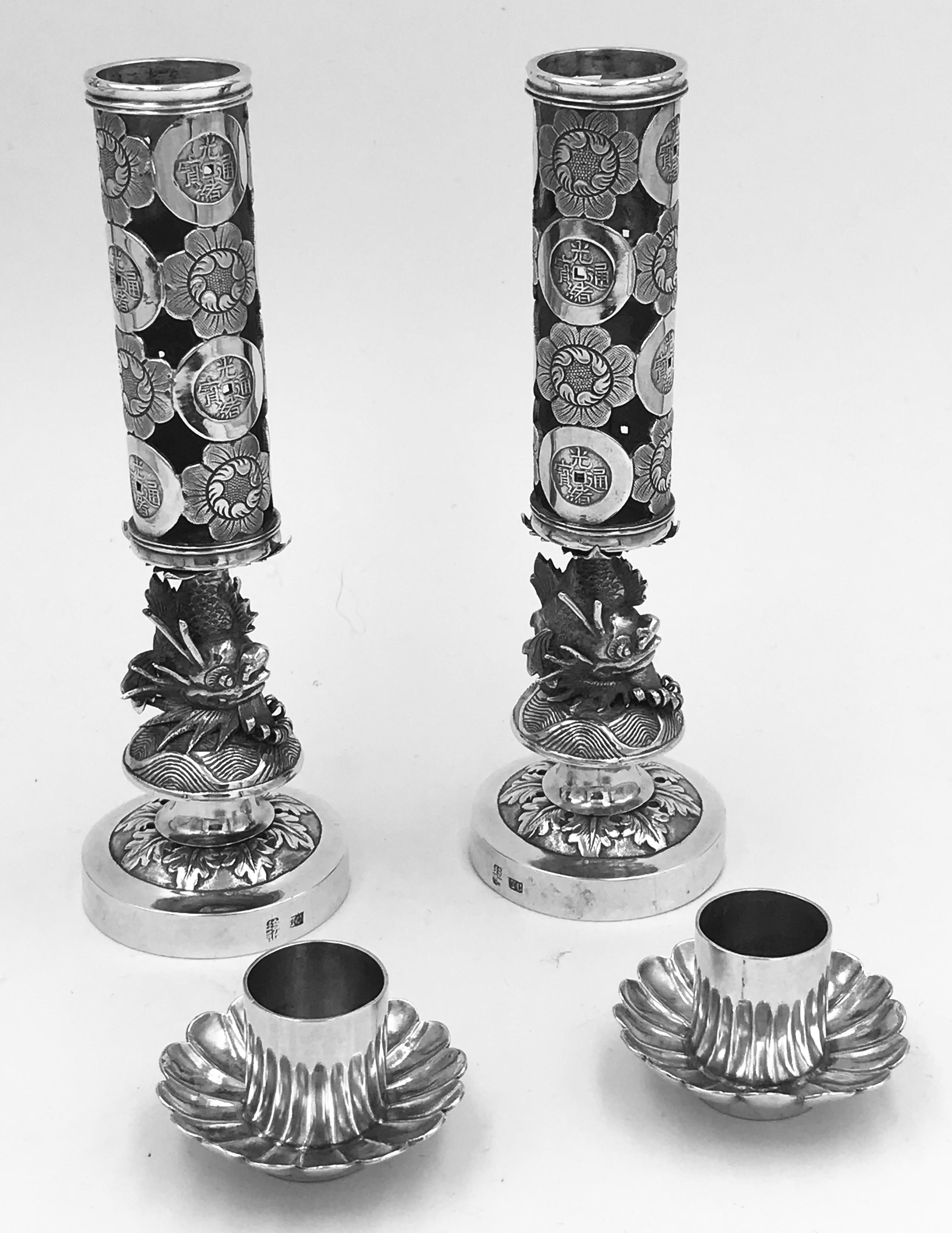 Pair of Chinese Export Silver Candlesticks For Sale 8