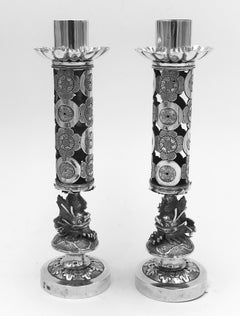 Pair of Chinese Export Silver Candlesticks