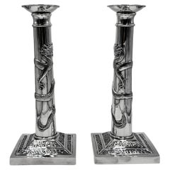 Pair of Chinese Export Silver Candlesticks