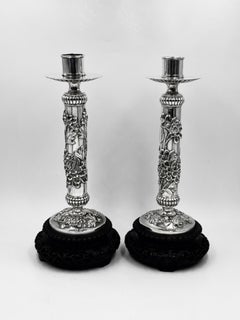 Pair of Chinese Export Silver Candlesticks
