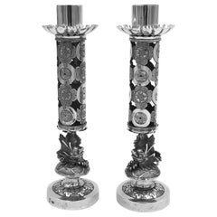 Antique Pair of Chinese Export Silver Candlesticks