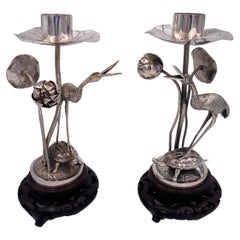Pair Of Chinese Export Silver Candlesticks