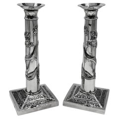 Pair of Chinese Export Silver Candlesticks