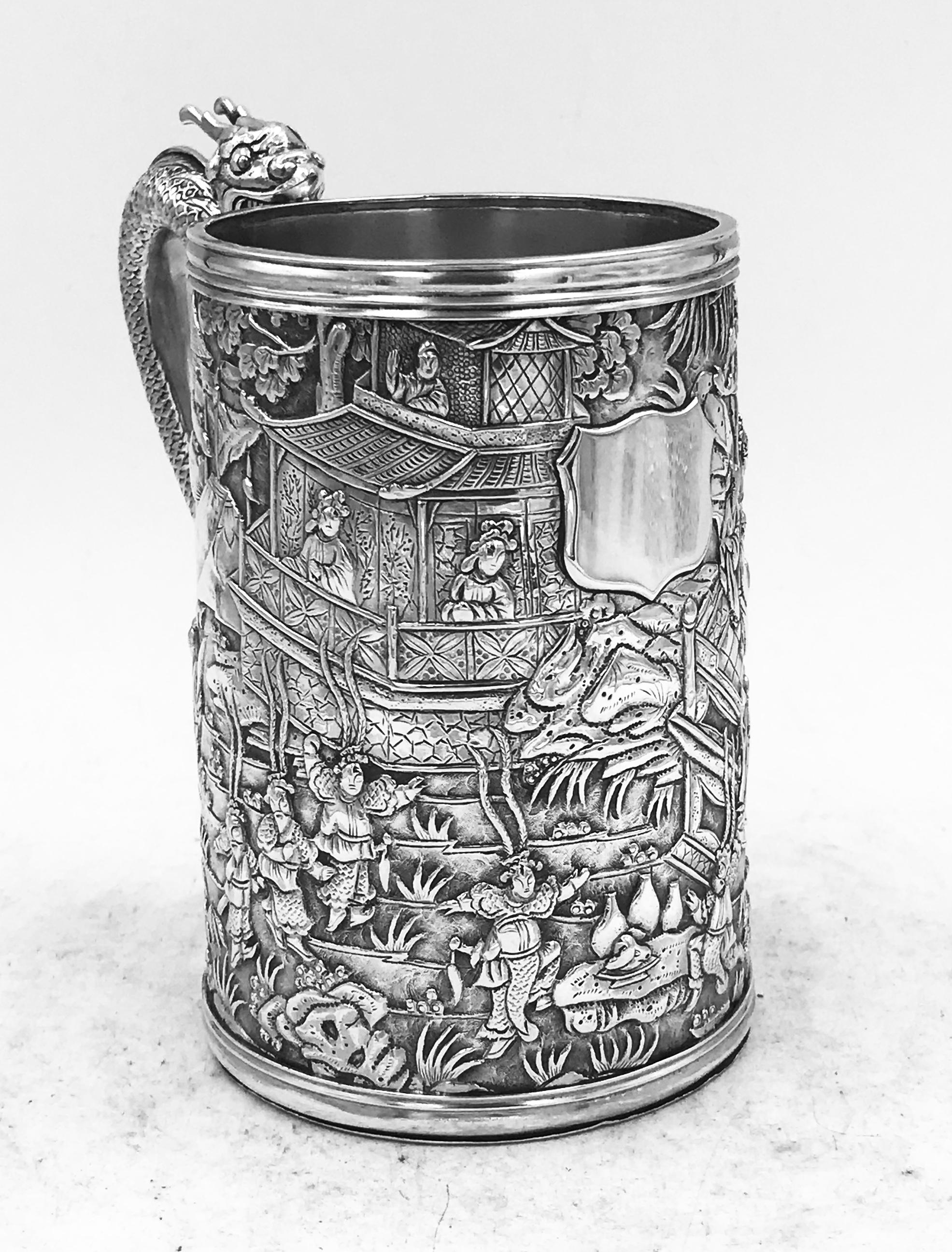 Pair of Chinese Export Silver Tankards For Sale 6