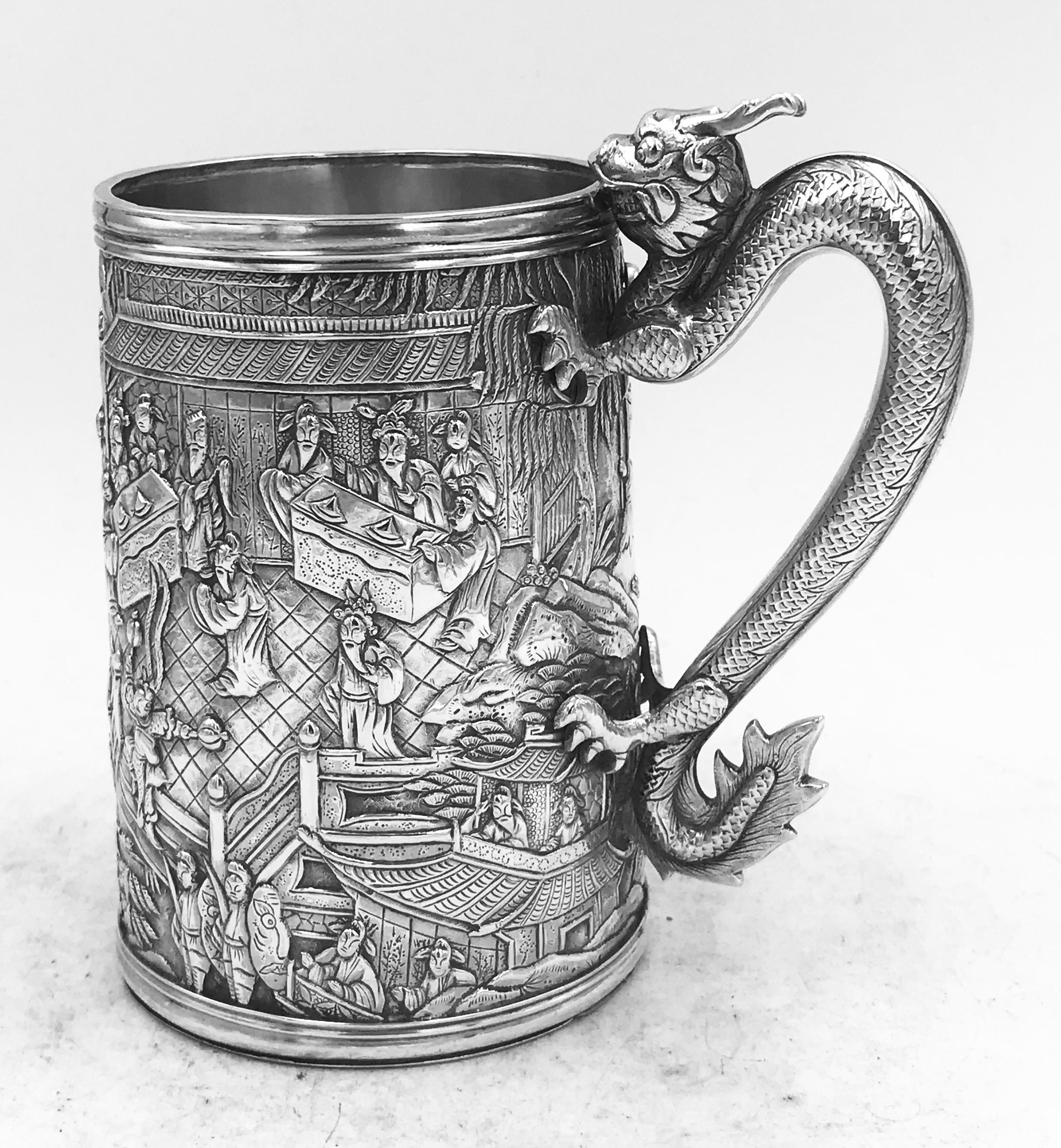 Pair of Chinese Export Silver Tankards For Sale 8