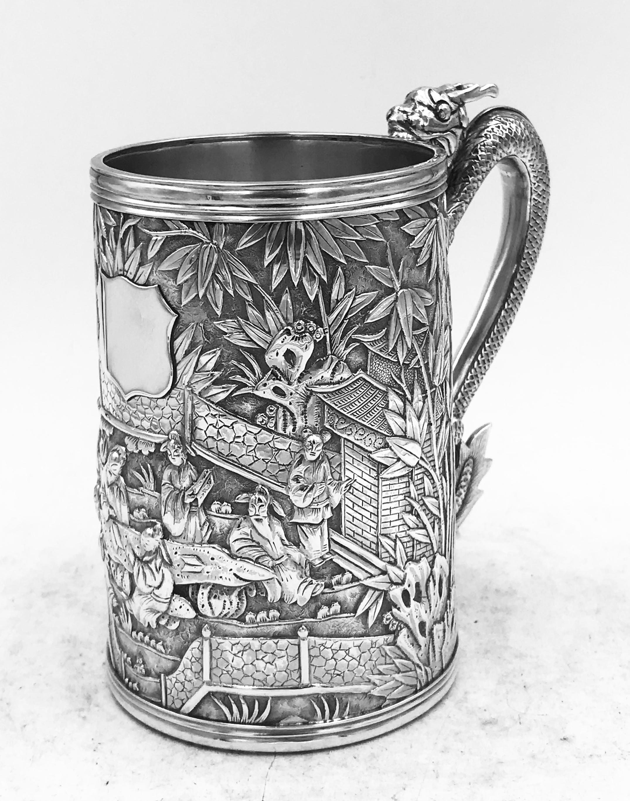 Pair of Chinese Export Silver Tankards For Sale 3