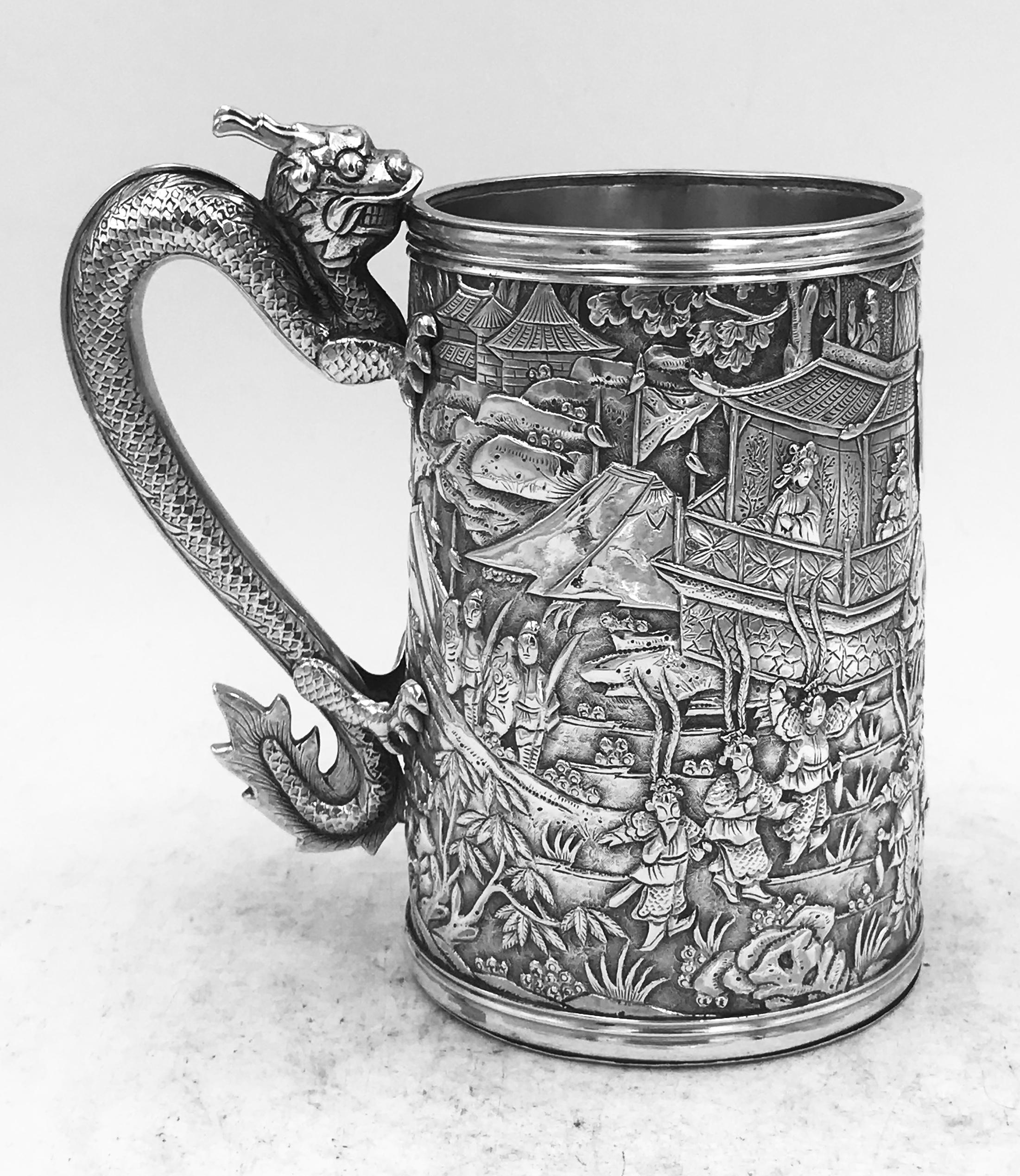 Pair of Chinese Export Silver Tankards For Sale 5