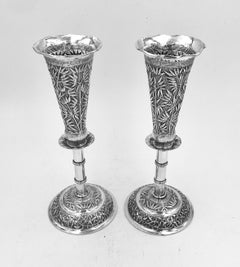 Pair of Chinese Export Silver Vases
