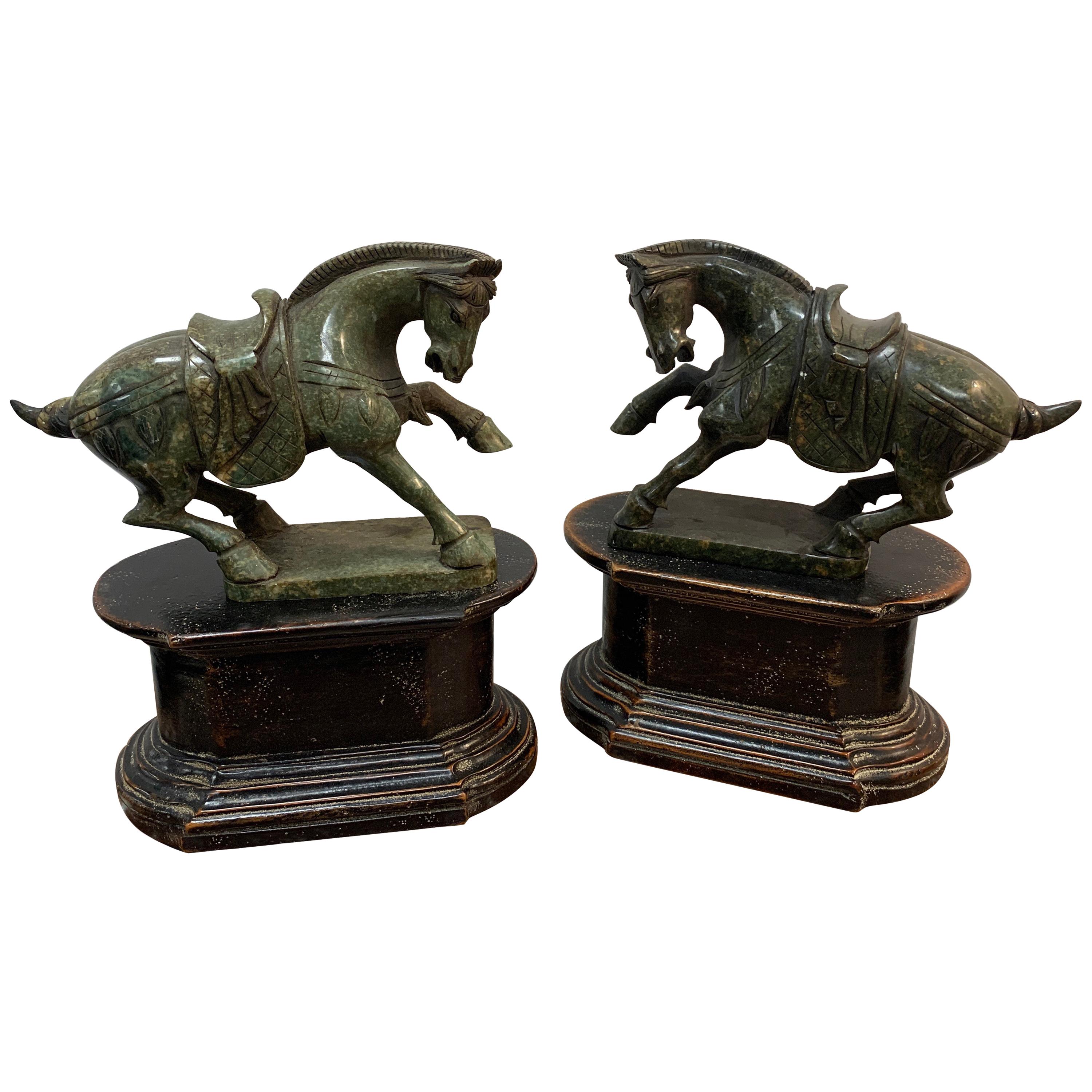 Pair of Chinese Export Hardstone Horses and Stands For Sale