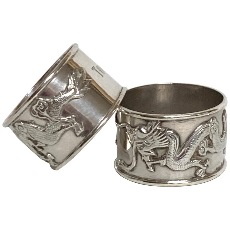 Pair of Chinese Export Sterling Dragon Motif Napkin Rings at 1stDibs