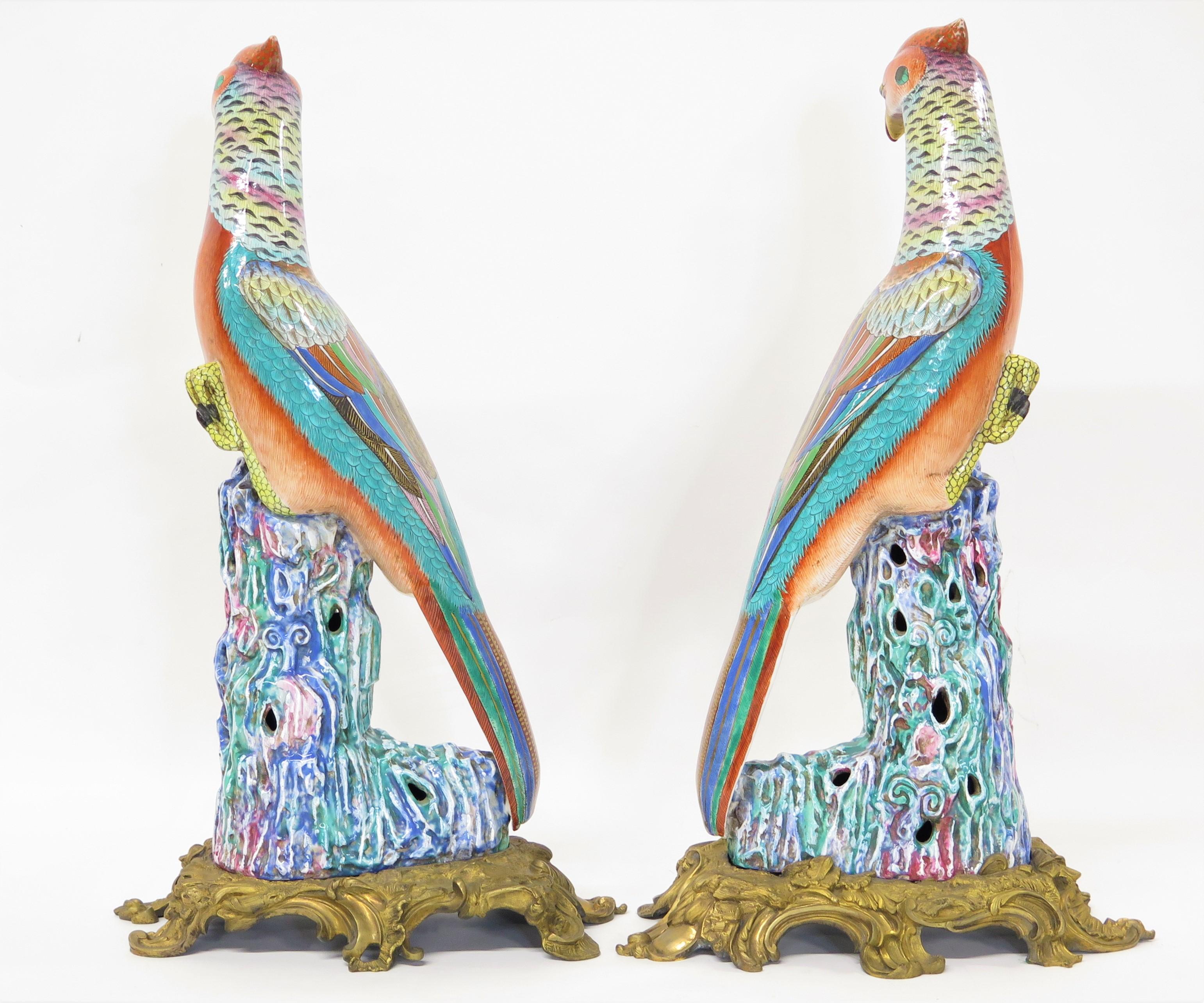 Pair of Chinese Export Style Porcelain Pheasants on French Mounts of Gilt Bronze 8