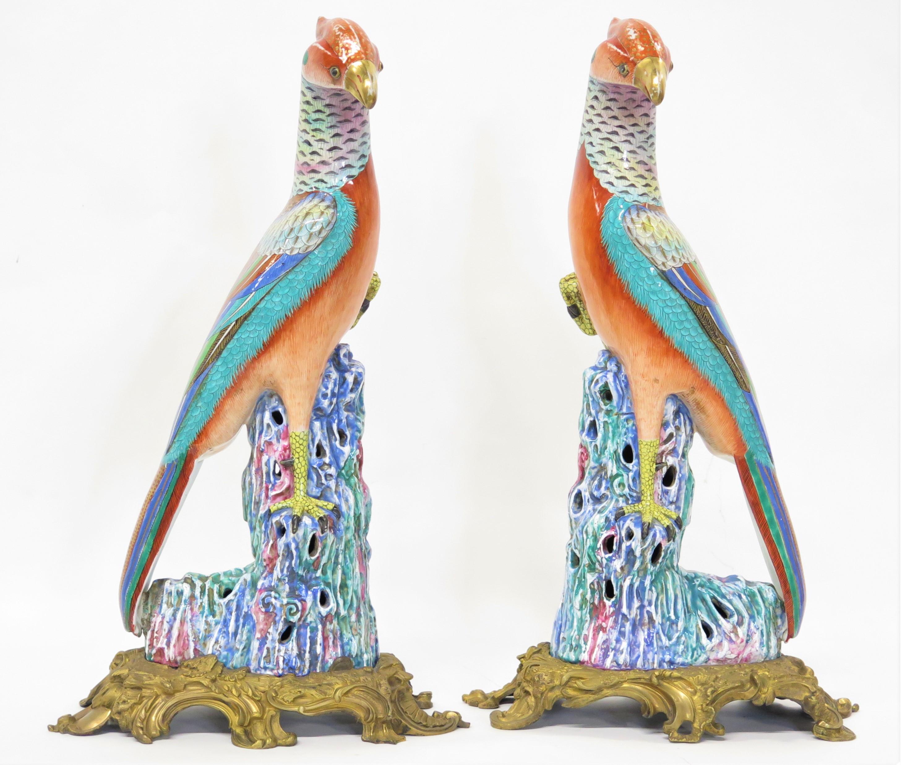 Pair of Chinese Export Style Porcelain Pheasants on French Mounts of Gilt Bronze 9