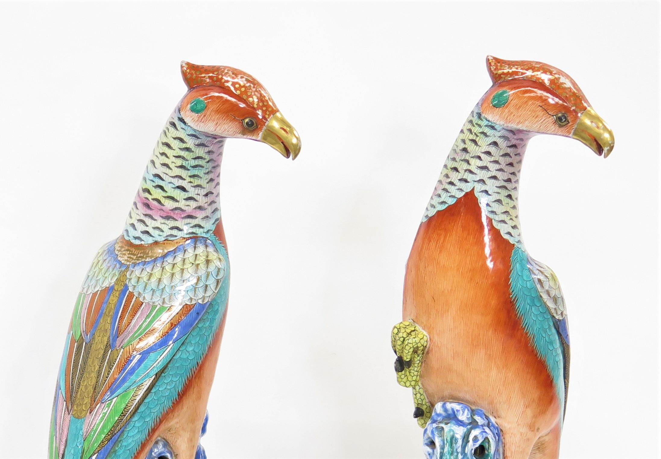 19th Century Pair of Chinese Export Style Porcelain Pheasants on French Mounts of Gilt Bronze
