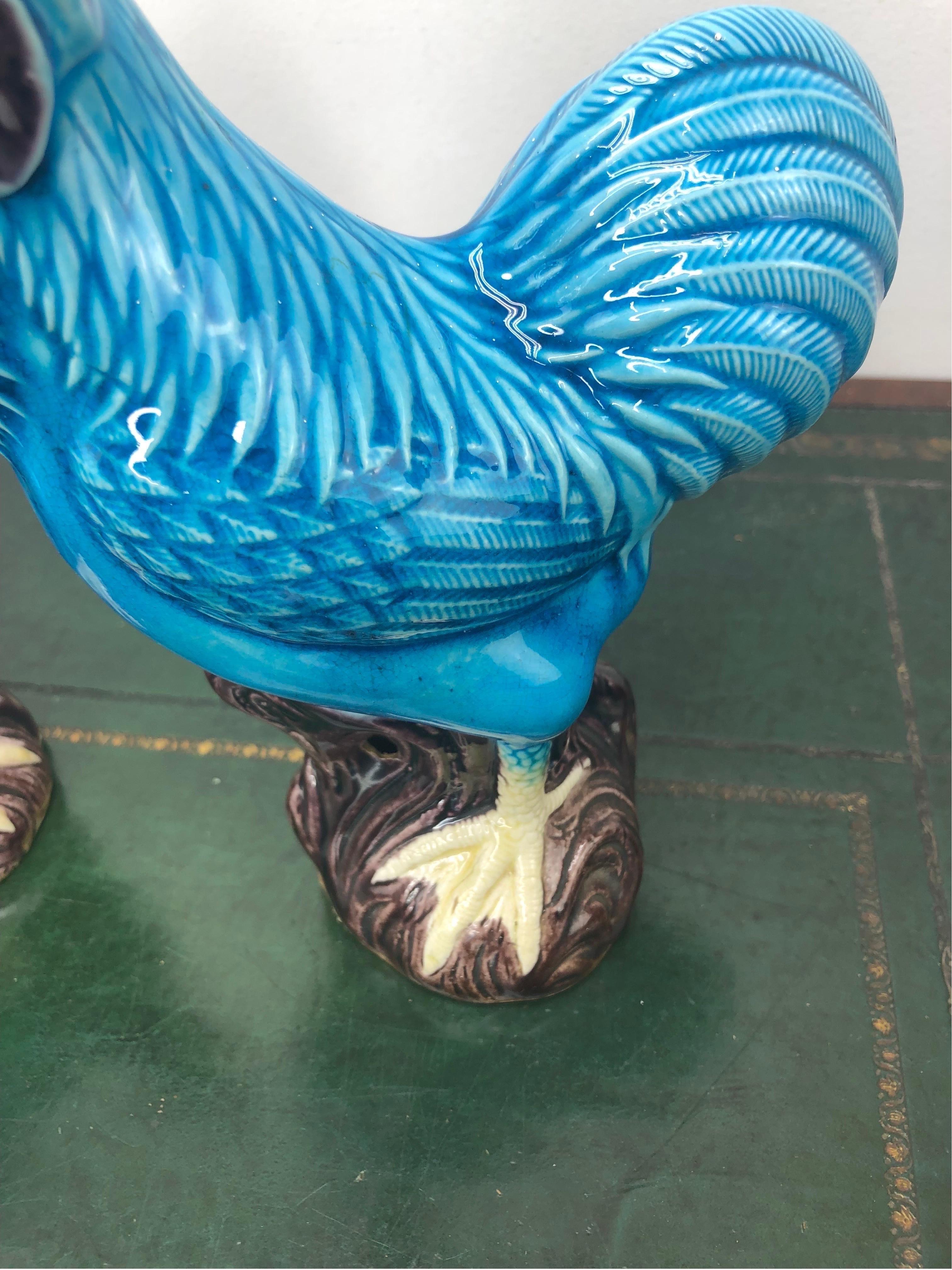 Pair of Chinese Export Turquoise Glazed Roosters 2