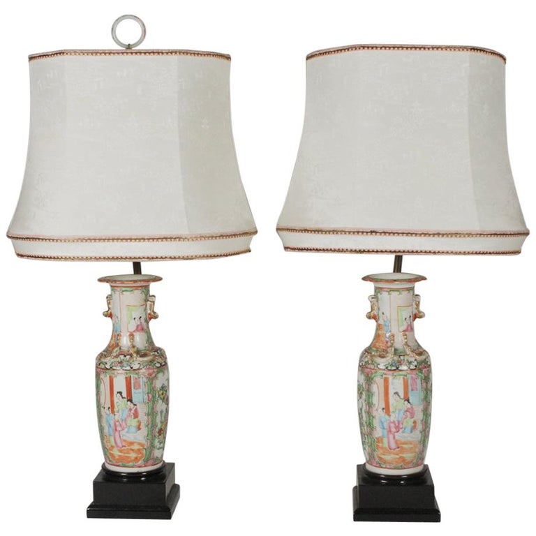 Pair Of Chinese Export Vases With Custom Made Lamp Bases For At Pair Of Chinese Export Vases With Custom Made Lamp Bases For